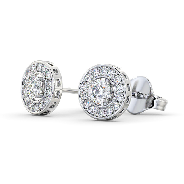 Halo Round Diamond Earrings 18K White Gold - Minerva ERG91_WG_SIDE