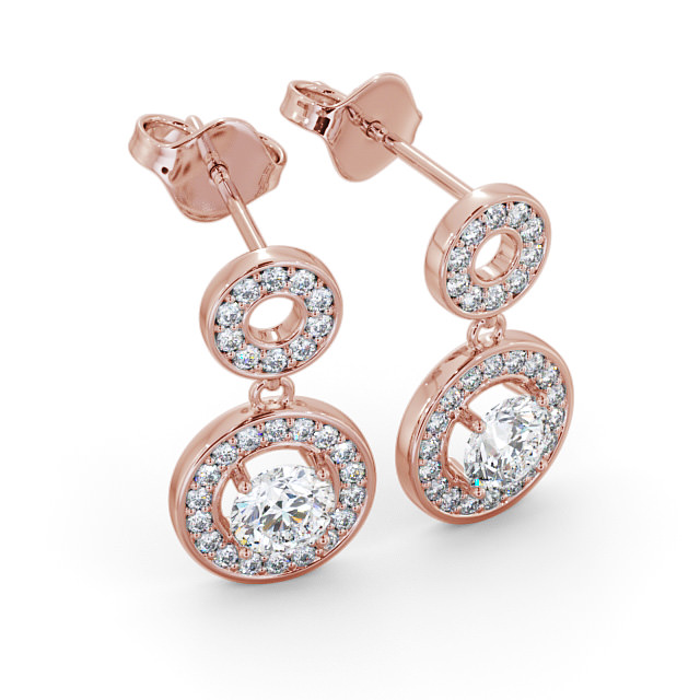 Drop Halo Round Diamond Earrings 18K Rose Gold - Clairette ERG93_RG_FLAT