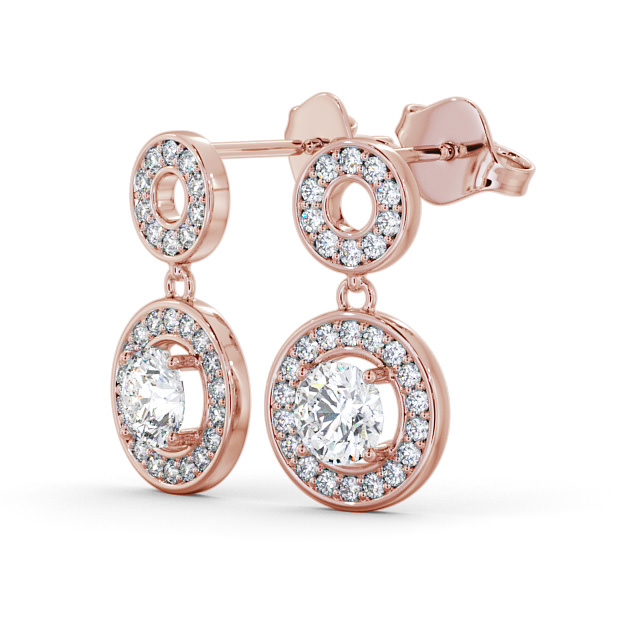 Drop Halo Round Diamond Earrings 18K Rose Gold - Clairette ERG93_RG_SIDE