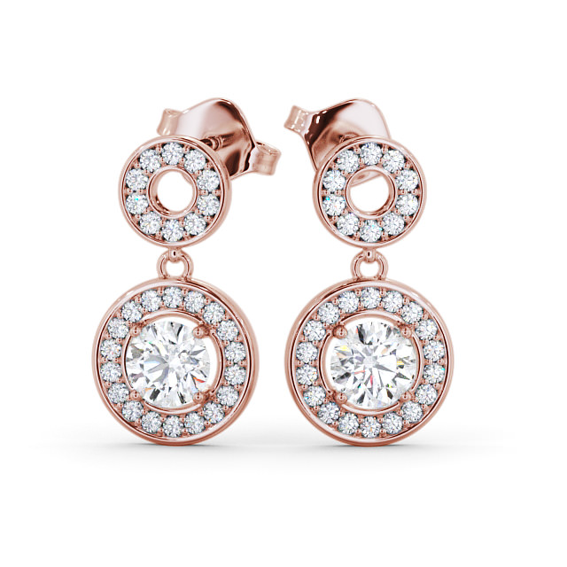 Drop Halo Round Diamond Earrings 18K Rose Gold - Clairette ERG93_RG_UP