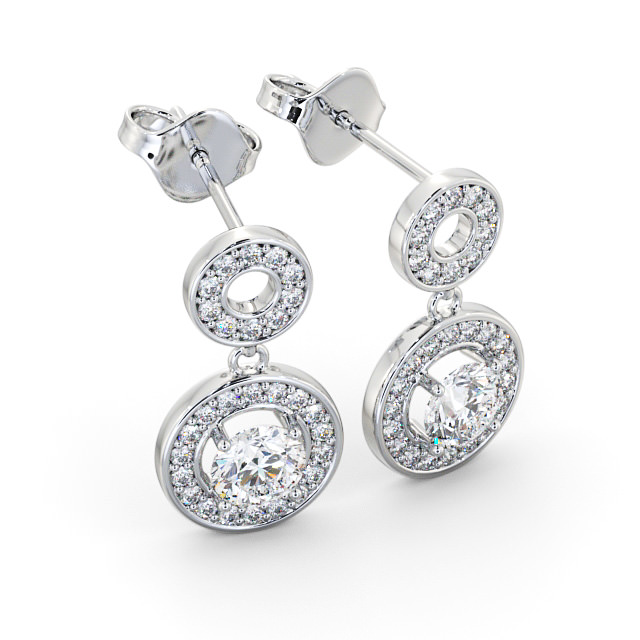 Drop Halo Round Diamond Earrings 9K White Gold - Clairette ERG93_WG_FLAT