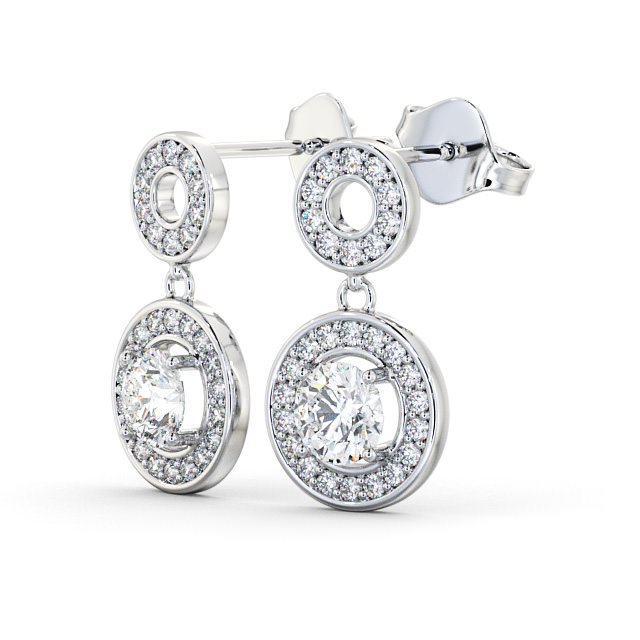 Drop Halo Round Diamond Earrings 9K White Gold - Clairette ERG93_WG_SIDE