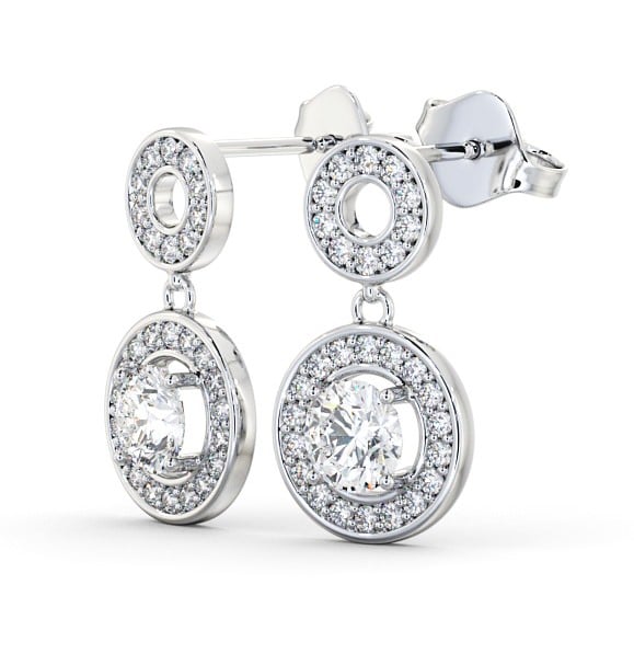  Drop Halo Round Diamond Earrings 18K White Gold - Clairette ERG93_WG_THUMB1 
