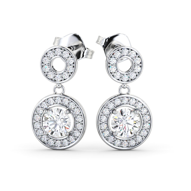 Drop Halo Round Diamond Earrings 18K White Gold - Clairette ERG93_WG_UP