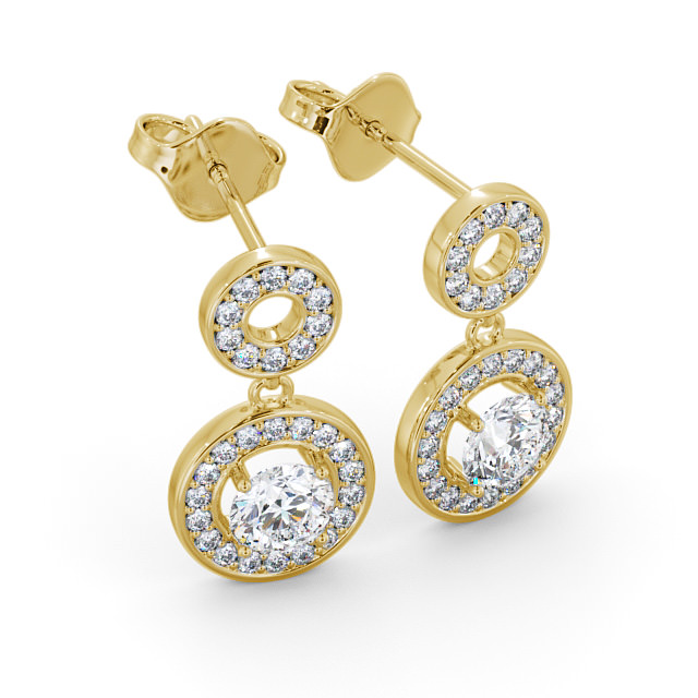 Drop Halo Round Diamond Earrings 9K Yellow Gold - Clairette ERG93_YG_FLAT