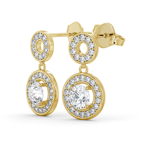 Drop Halo Round Diamond Earrings 9K Yellow Gold - Clairette ERG93_YG_SIDE