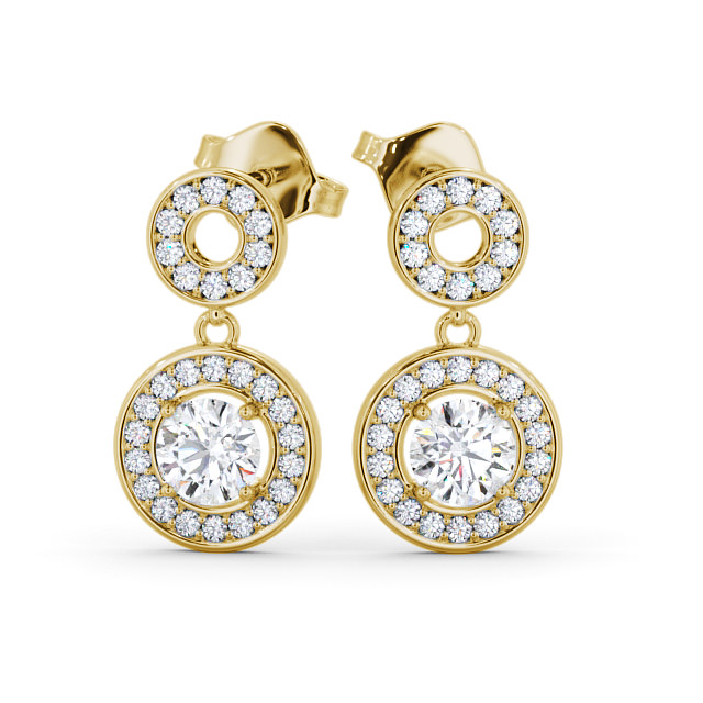 Drop Halo Round Diamond Earrings 18K Yellow Gold - Clairette ERG93_YG_UP