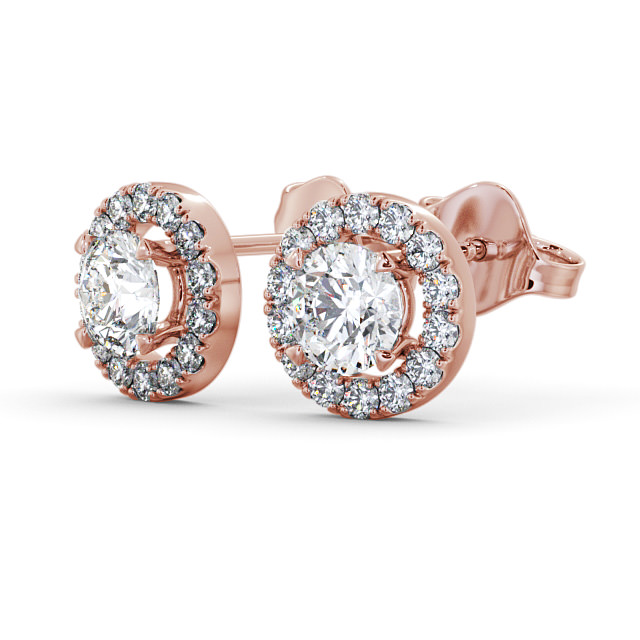 Halo Round Diamond Earrings 18K Rose Gold - Adalie ERG94_RG_SIDE