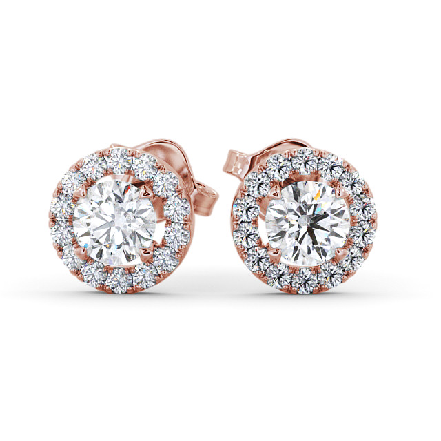 Halo Round Diamond Earrings 18K Rose Gold - Adalie ERG94_RG_UP