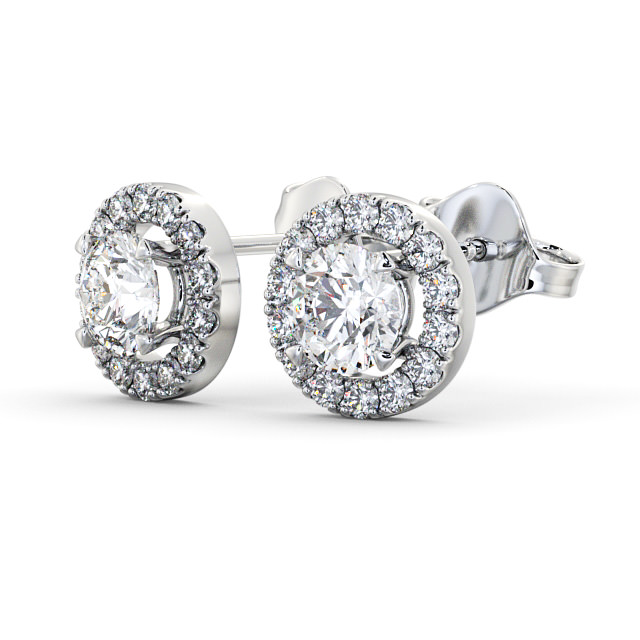 Halo Round Diamond Earrings 18K White Gold - Adalie ERG94_WG_SIDE
