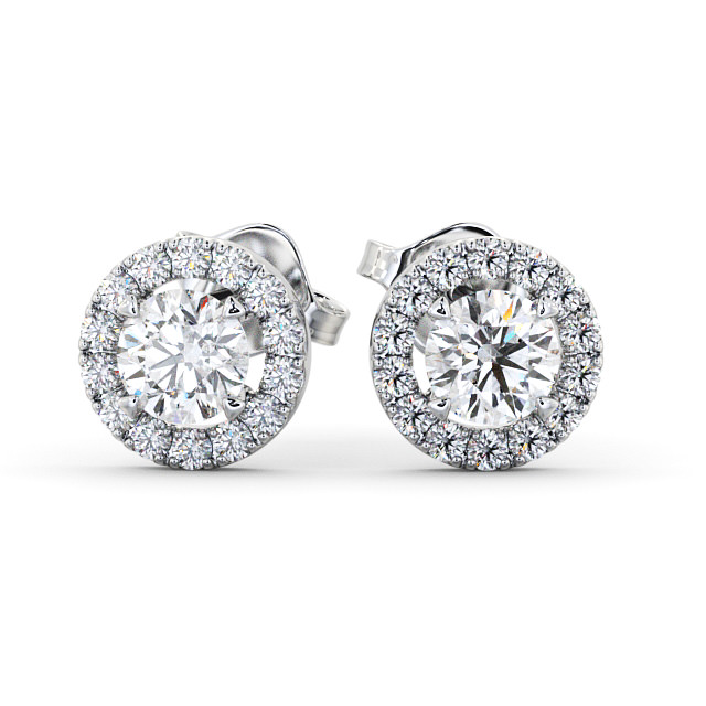 Halo Round Diamond Earrings 18K White Gold - Adalie ERG94_WG_UP