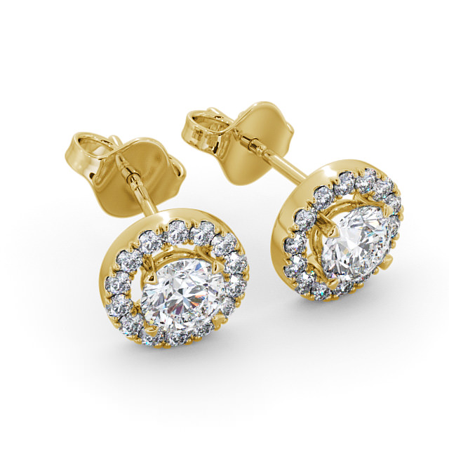 Halo Round Diamond Earrings 18K Yellow Gold - Adalie ERG94_YG_FLAT