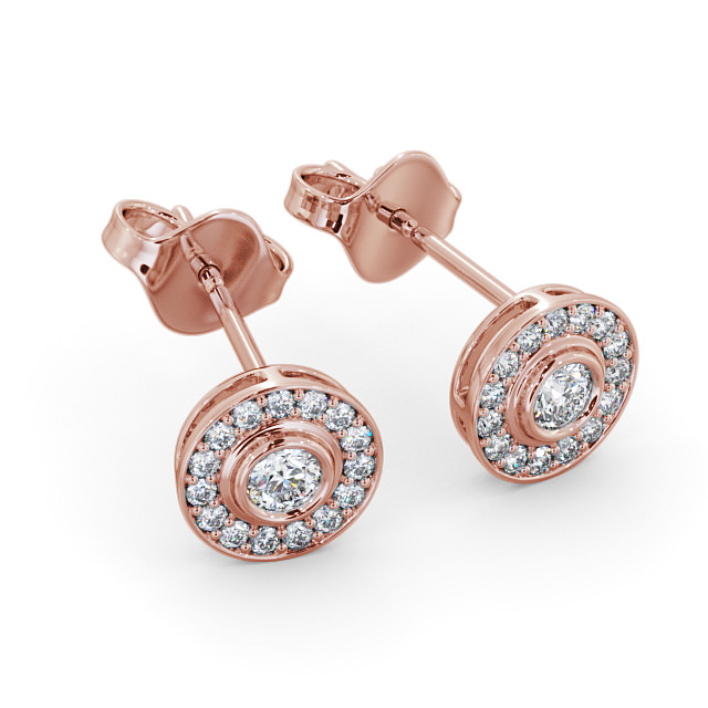 Halo Round Diamond Earrings 9K Rose Gold - Odette ERG95_RG_FLAT