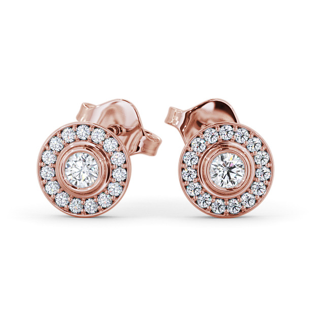 Halo Round Diamond Earrings 9K Rose Gold - Odette ERG95_RG_UP