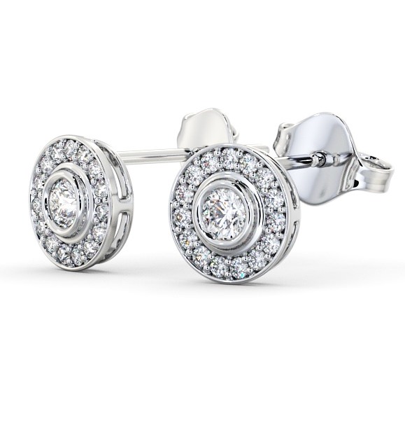 Halo Round Diamond Earrings 18K White Gold - Odette ERG95_WG_THUMB1