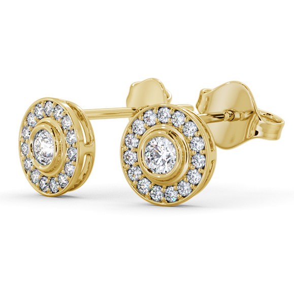 Halo Round Diamond Bezel and Channel Earrings 18K Yellow Gold ERG95_YG_THUMB1 