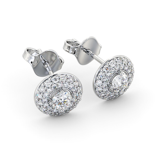 Halo Round Diamond Earrings 9K White Gold - Searby ERG96_WG_FLAT