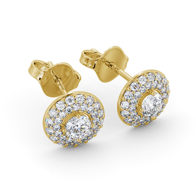 Halo Round Diamond Earrings 18K Yellow Gold - Searby ERG96_YG_FLAT