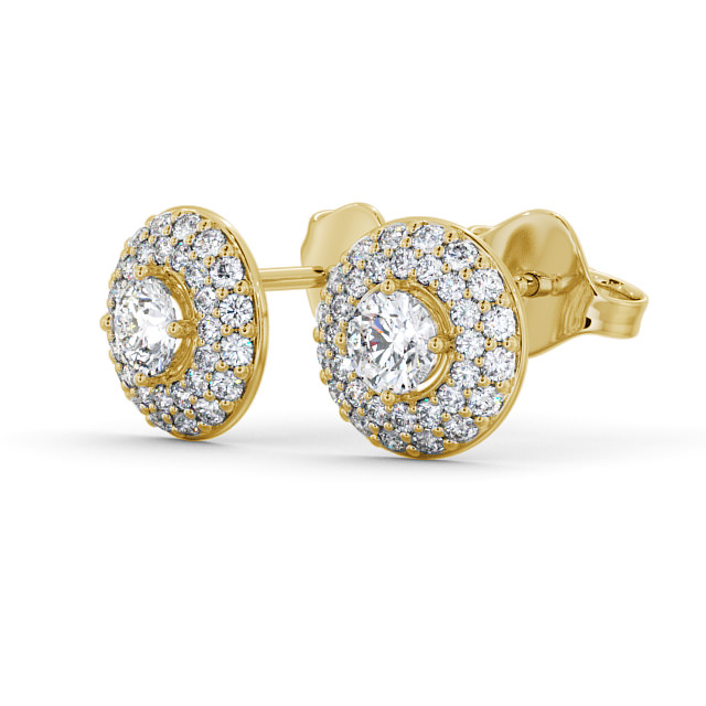 Halo Round Diamond Earrings 18K Yellow Gold - Searby