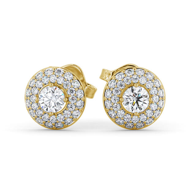 Halo Round Diamond Earrings 18K Yellow Gold - Searby ERG96_YG_UP