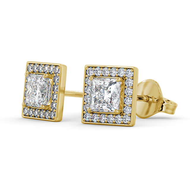 Halo Princess Diamond Earrings 18K Yellow Gold - Zurich ERG97_YG_SIDE
