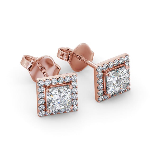 Halo Princess Diamond Earrings 9K Rose Gold - Ivette ERG98_RG_FLAT
