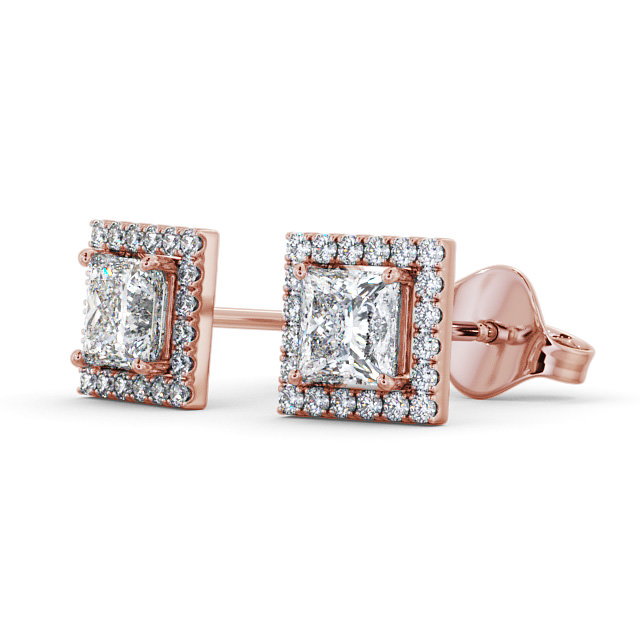 Halo Princess Diamond Earrings 9K Rose Gold - Ivette ERG98_RG_SIDE