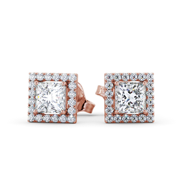 Halo Princess Diamond Earrings 9K Rose Gold - Ivette ERG98_RG_UP
