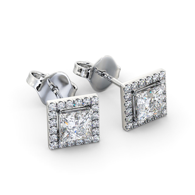 Halo Princess Diamond Earrings 9K White Gold - Ivette ERG98_WG_FLAT