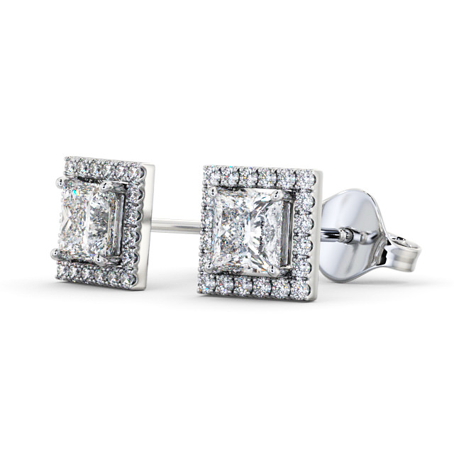 Halo Princess Diamond Earrings 18K White Gold - Ivette