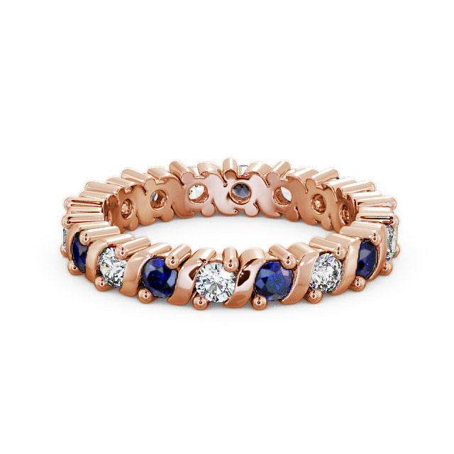 Full Eternity Blue Sapphire and Diamond 1.35ct Ring 9K Rose Gold - Anslow FE16GEM_RG_BS_FLAT