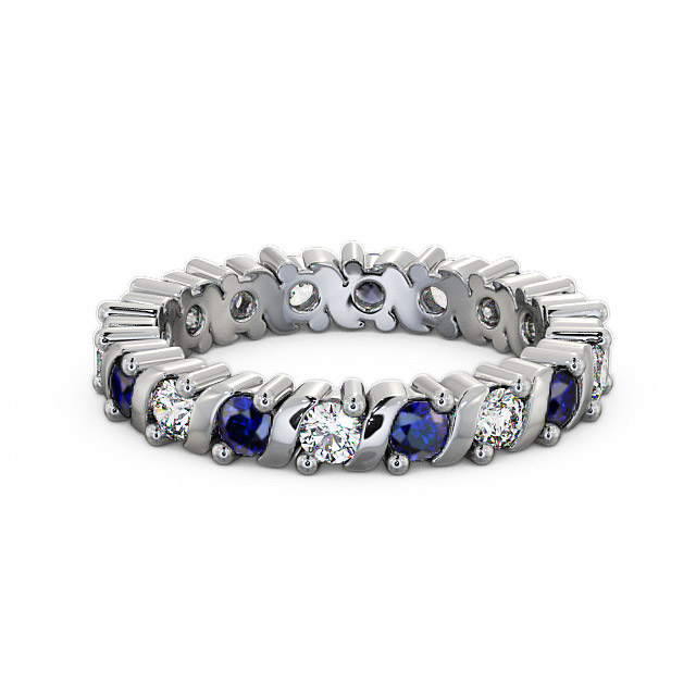 Full Eternity Blue Sapphire and Diamond 1.35ct Ring Palladium - Anslow FE16GEM_WG_BS_FLAT