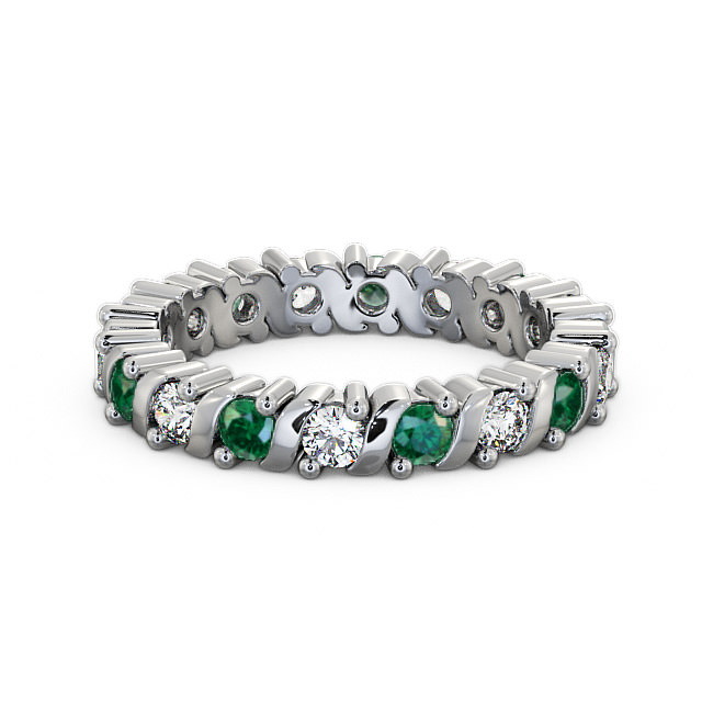 Full Eternity Emerald and Diamond 1.17ct Ring Platinum - Anslow FE16GEM_WG_EM_FLAT