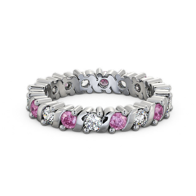 Full Eternity Pink Sapphire and Diamond 1.35ct Ring Palladium - Anslow FE16GEM_WG_PS_FLAT