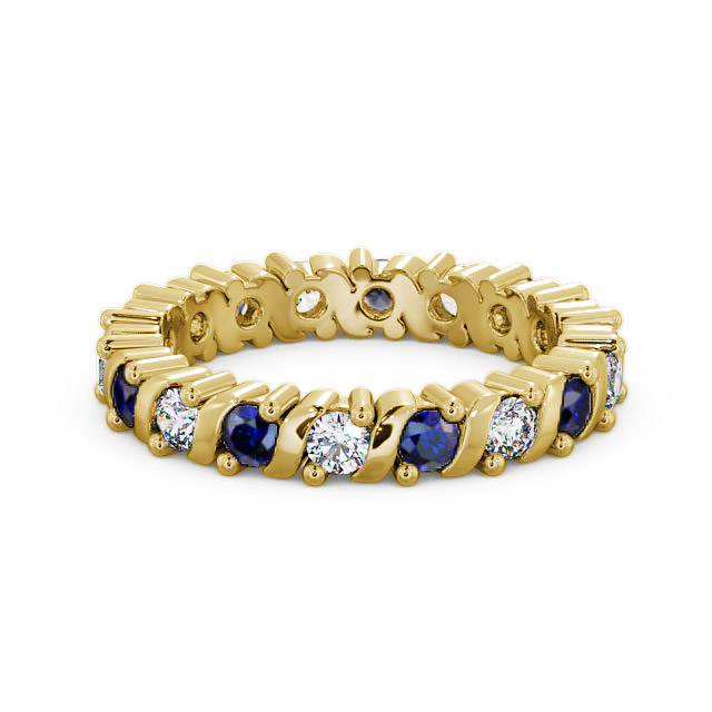 Full Eternity Blue Sapphire and Diamond 1.35ct Ring 9K Yellow Gold - Anslow FE16GEM_YG_BS_FLAT