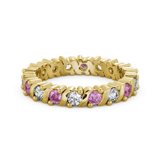 Full Eternity Pink Sapphire and Diamond 1.35ct Ring 9K Yellow Gold - Anslow FE16GEM_YG_PS_FLAT