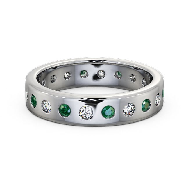 Emerald and Diamond 0.60ct Wedding Ring 18K White Gold - Oban FE18GEM_WG_EM_FLAT