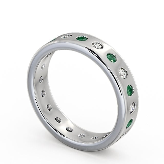 Emerald and Diamond 0.60ct Wedding Ring 18K White Gold - Oban FE18GEM_WG_EM_SIDE