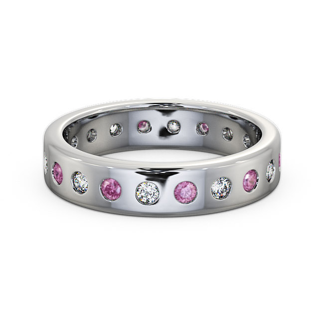 Pink Sapphire and Diamond 0.70ct Wedding Ring 18K White Gold - Oban FE18GEM_WG_PS_FLAT