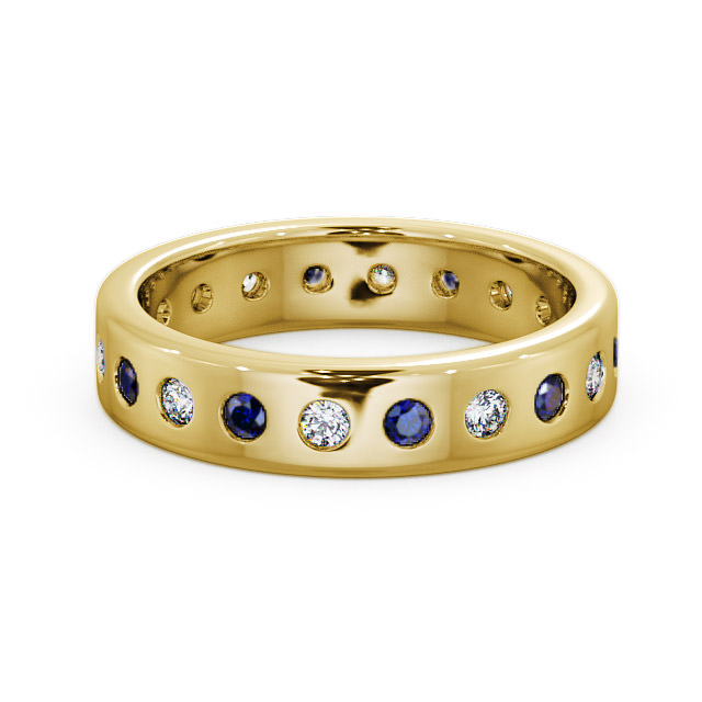Blue Sapphire and Diamond 0.70ct Wedding Ring 18K Yellow Gold - Oban FE18GEM_YG_BS_FLAT