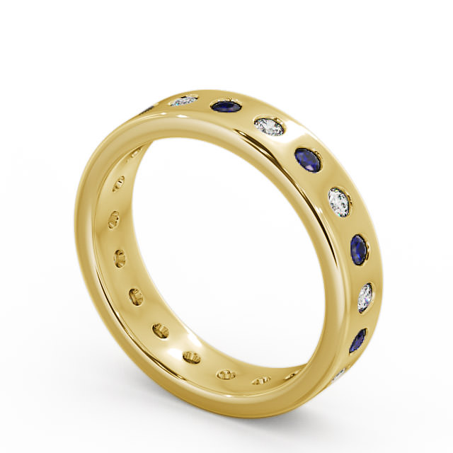 Blue Sapphire and Diamond 0.70ct Wedding Ring 18K Yellow Gold - Oban FE18GEM_YG_BS_SIDE