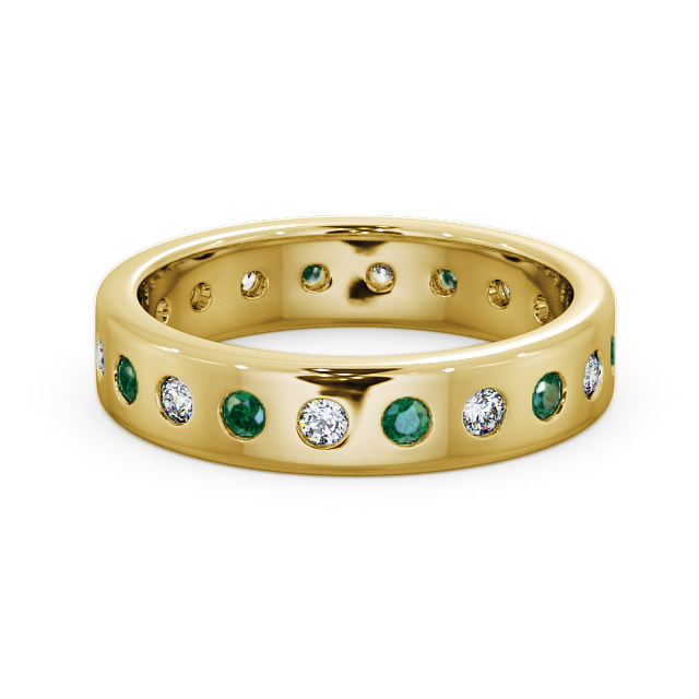 Emerald and Diamond 0.60ct Wedding Ring 18K Yellow Gold - Oban FE18GEM_YG_EM_FLAT