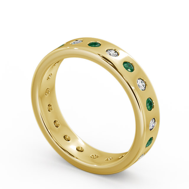 Emerald and Diamond 0.60ct Wedding Ring 18K Yellow Gold - Oban FE18GEM_YG_EM_SIDE