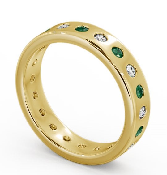 Emerald and Diamond 0.60ct Wedding Ring 18K Yellow Gold FE18GEM_YG_EM_THUMB1