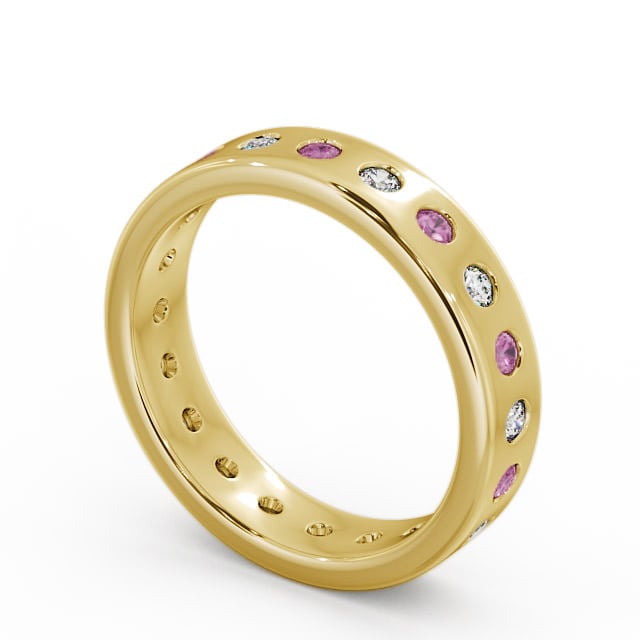 Pink Sapphire and Diamond 0.70ct Wedding Ring 18K Yellow Gold - Oban FE18GEM_YG_PS_SIDE