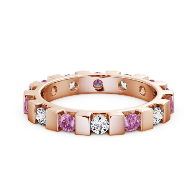 Full Eternity Pink Sapphire and Diamond 1.05ct Ring 9K Rose Gold - Anderby FE20GEM_RG_PS_FLAT