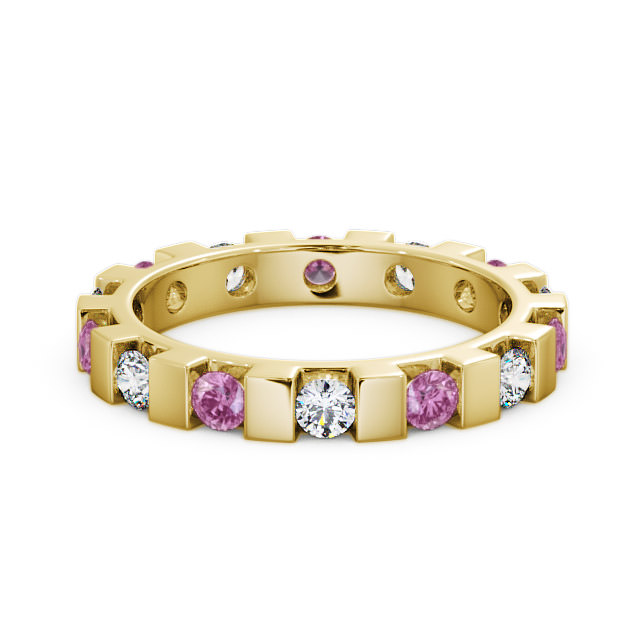 Full Eternity Pink Sapphire and Diamond 1.05ct Ring 18K Yellow Gold - Anderby FE20GEM_YG_PS_FLAT