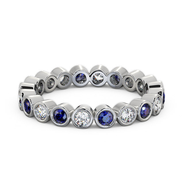 Full Eternity Blue Sapphire and Diamond 0.70ct Ring 9K White Gold - Perivale FE6GEM_WG_BS_FLAT