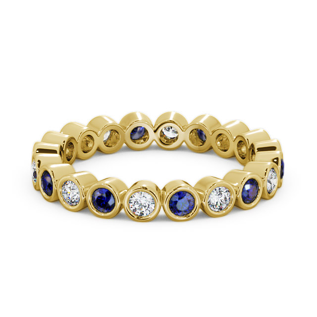 Full Eternity Blue Sapphire and Diamond 0.70ct Ring 9K Yellow Gold - Perivale FE6GEM_YG_BS_FLAT