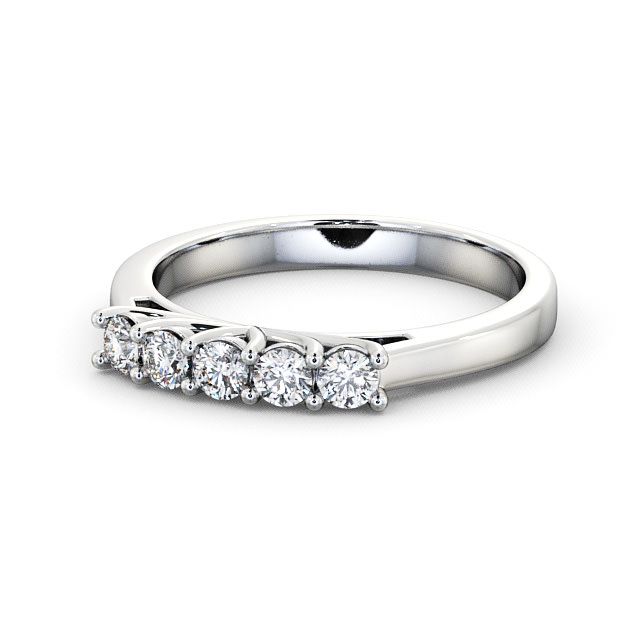 Five Stone Round Diamond Ring 18K White Gold - Oxford FV11_WG_FLAT